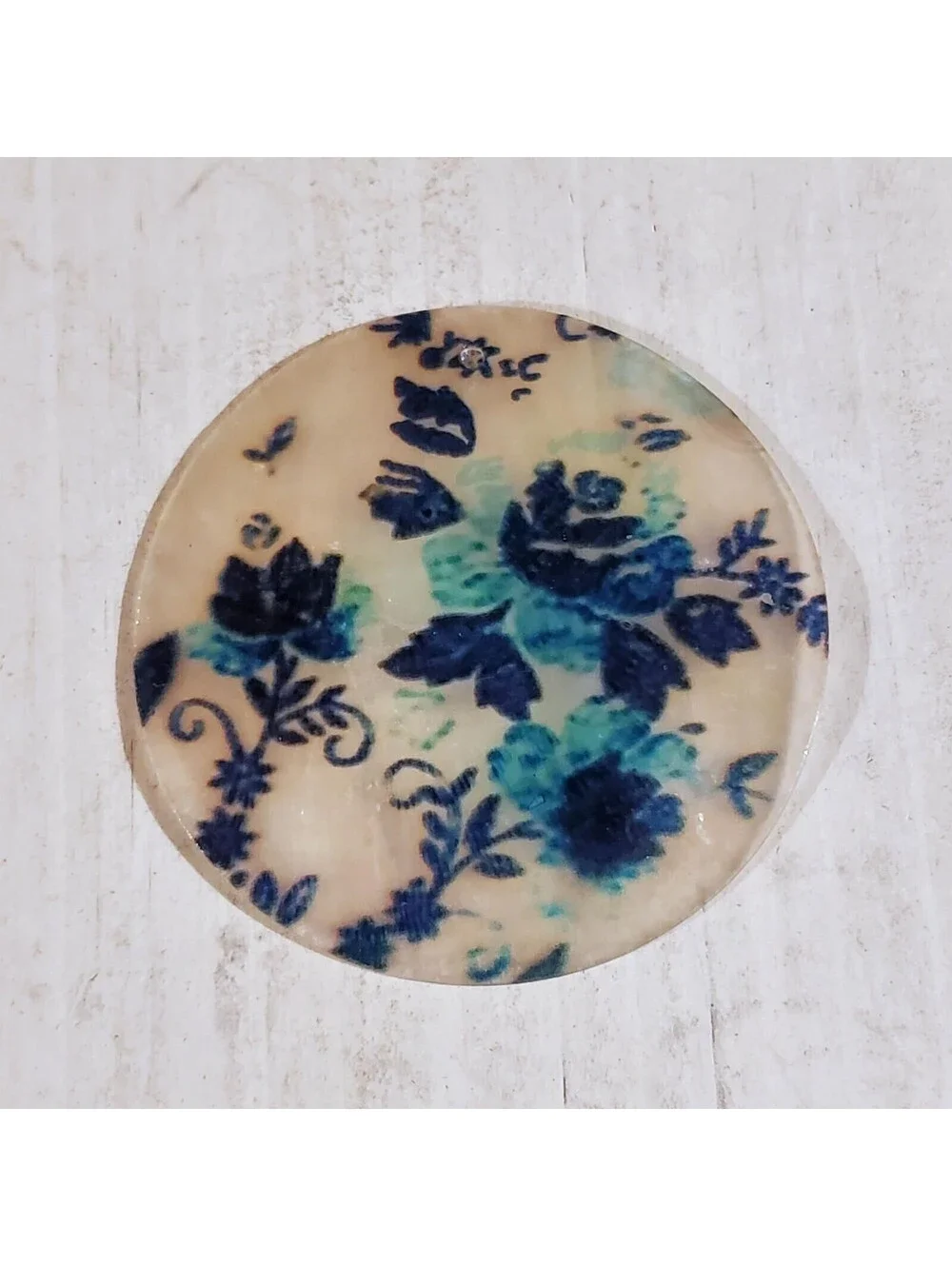 Black & Blue Roses 50mm Capiz Shell Pendant Focal Bead